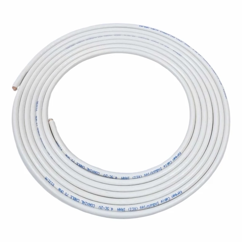 کابل COAXIAL روکش تمام مس PVC سفید شیلددارسایز 4/5c*2v*75OHM تیپ RG6U تک کابل کرمان